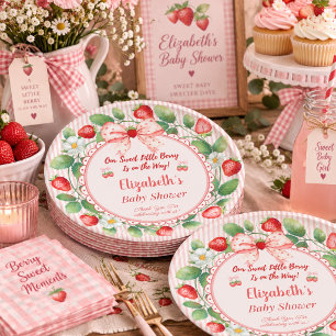 Baby Shower mit Namen Pink Strawberry Pappteller