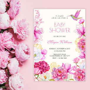 Baby-Shower mit rosa Blüten Einladung