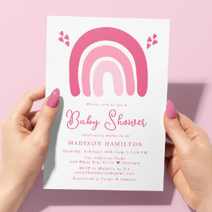 Baby Shower mit rosa Herzen und Regenbögen Einladung