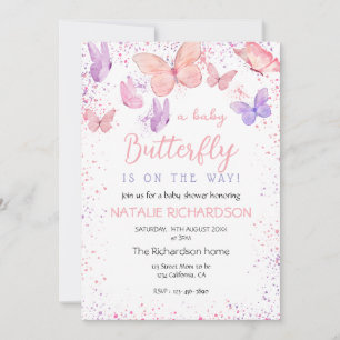 Baby Shower mit rosa-lila Schmetterling  Einladung