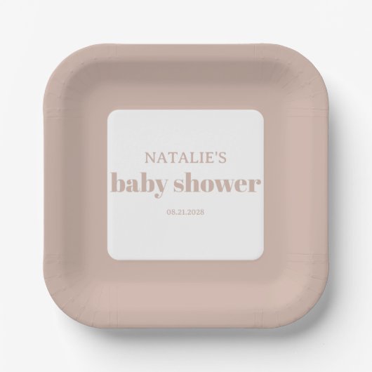 Baby Shower mit rosa Sandsteintypografie Pappteller (Vorderseite)