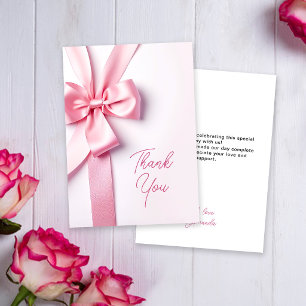 Baby Shower mit rosa Schleife Dankeskarte