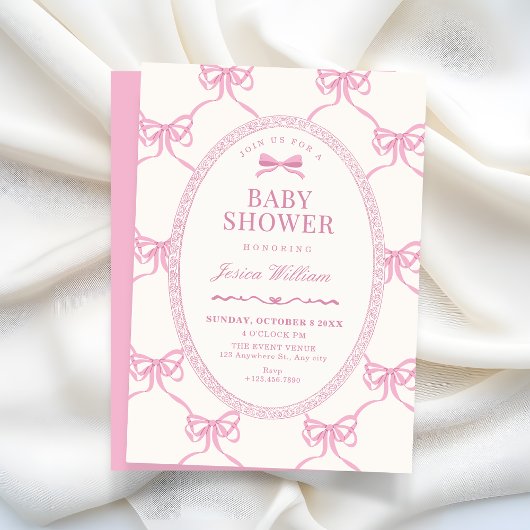 Baby-Shower mit rosa Schleifenband Einladung