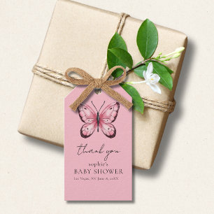 Baby Shower mit rosa Schmetterling Geschenkanhänger