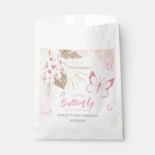Baby Shower mit rosa Schmetterling Geschenktütchen (Vorderseite)