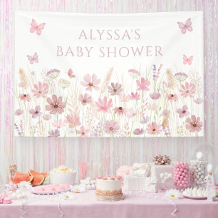 Baby Shower mit rosa Schmetterling Wildblumen Banner