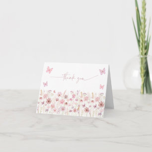 Baby Shower mit rosa Schmetterling Wildblumen Dankeskarte