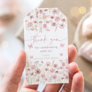 Baby Shower mit rosa Schmetterling Wildblumen Geschenkanhänger