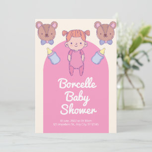 Baby Shower mit Rosa und Braunem Bären Einladung