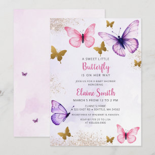 Baby Shower mit rosa violettem Schmetterling  Einladung