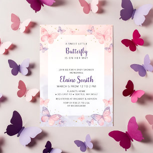 Baby Shower mit rosa violettem Schmetterling  Einladung