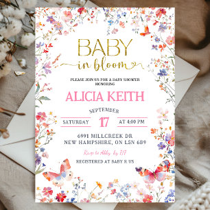 Baby Shower mit rosa Wildblumen-Baby in Blüte Einladung