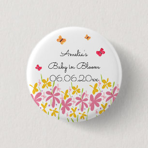 Baby Shower mit rosa Wildblumen Button