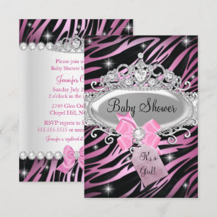 Baby Shower mit rosa Zebramuster und Prinzessinnen Einladung