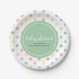 Baby Shower mit sanften Pastell-Polka-Punkten Pappteller