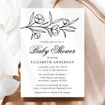 Baby Shower mit schwarzen Blumenmotiven