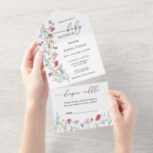Baby Shower mit Wildblumen All In One Einladung