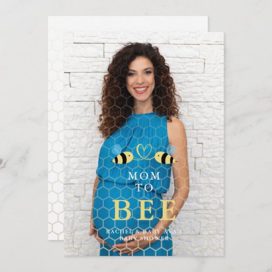 Baby Shower Mom to Bee Quote Bees Couple Photo Einladung (Vorne/Hinten)