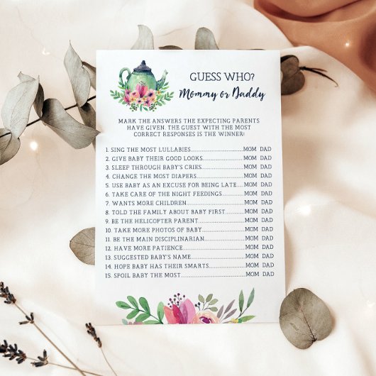 Baby Shower Mommy oder Daddy Game Card Einladung