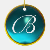 BABY SHOWER Monogram Blue Aquamarine FotoTemplate Keramik Ornament (Hinten)