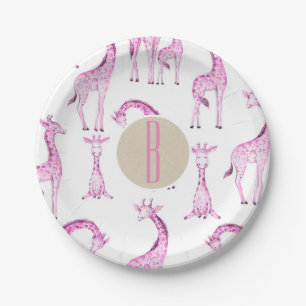 Baby Shower Monogramm Buchstabe Initiale Rosa Gira Pappteller