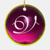 BABY SHOWER Monogramm Pink Amethyst Foto-Vorlage Keramik Ornament (Hinten)