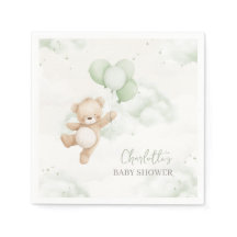 Baby Shower Napkins Bearly Wait Sage Green Balloon