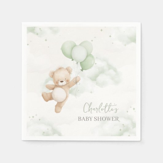 Baby Shower Napkins Bearly Wait Sage Green Balloon Serviette (Vorderseite)