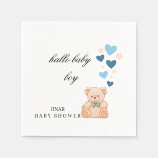Baby Shower Napkins – Hallo Baby Boy Teddy Design Serviette