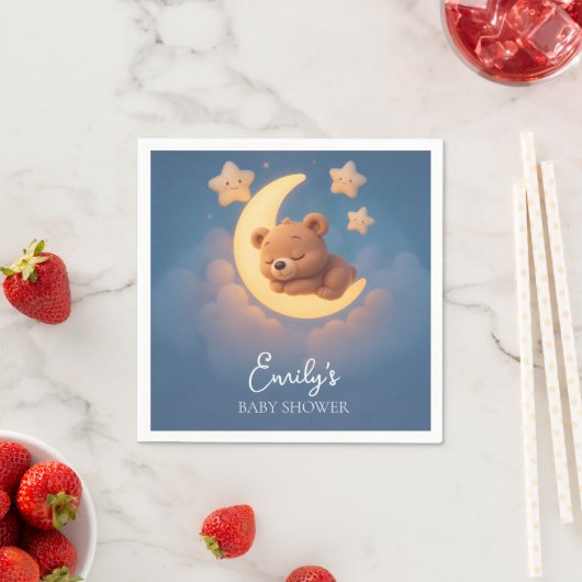 Baby Shower Napkins – Teddy Bear on the Moon Serviette (Beispiel)