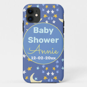 Baby Shower Navy Blau Stern Mond Name Jahr Datum Case-Mate iPhone Hülle