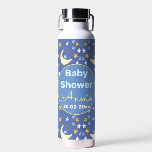 Baby Shower Navy Blau Stern Mond Name Jahr Datum Trinkflasche