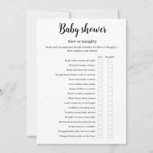 Baby Shower Nice or Naughty Game, Funny Game, Einladung (Vorderseite)