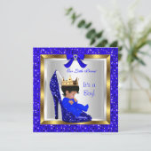 Baby Shower Niedlich Boy Prince Royal Blue Shoe 3 Einladung (Stehend Vorderseite)