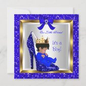 Baby Shower Niedlich Boy Prince Royal Blue Shoe 3 Einladung (Vorderseite)