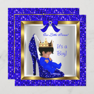 Baby Shower Niedlich Boy Prince Royal Blue Shoe 3 Einladung