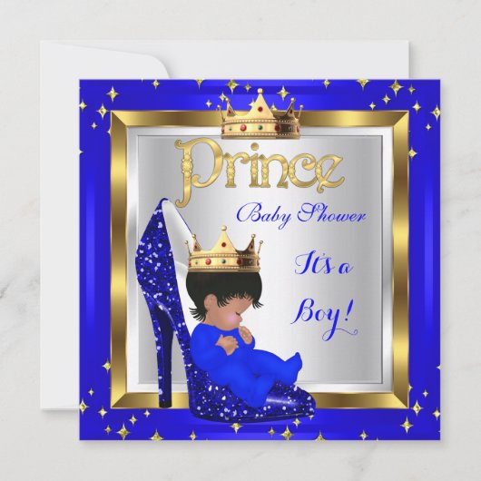 Baby Shower Niedlich Boy Prince Royal Blue Shoe C2 Einladung (Vorderseite)