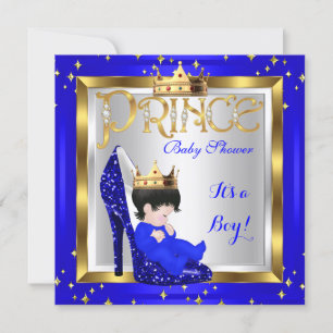 Baby Shower Niedlich Boy Prince Royal Blue Shoe D1 Einladung
