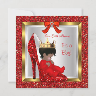 Baby Shower Niedlich Boy Prince Royal Red Shoe 2 Einladung
