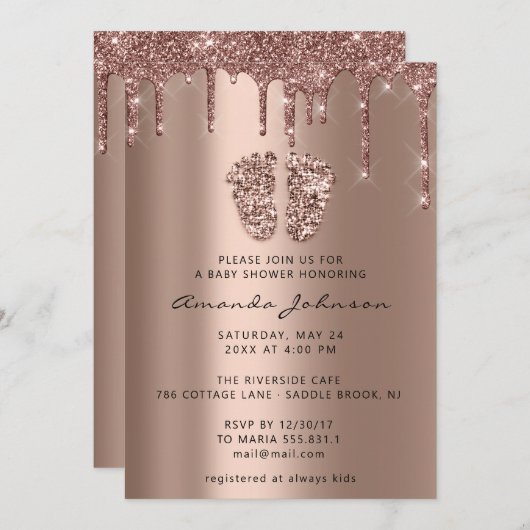 Baby Shower Niedlich Feet Rose Gold Tropfens Boy G Einladung (Vorne/Hinten)