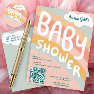 BABY SHOWER Niedliche Wolken Rainbow Custom QR COD Einladungspostkarte