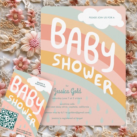 BABY SHOWER Niedliche Wolken Regenbogen Regen Cust Einladung