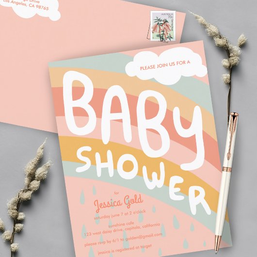 BABY SHOWER Niedliche Wolken Regenbogen Regen Cust Einladungspostkarte