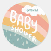 BABY SHOWER Niedliche Wolken Regenbogen Regen Cust Runder Aufkleber (Vorderseite)