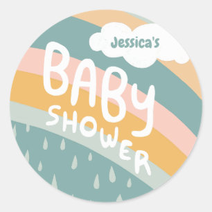 BABY SHOWER Niedliche Wolken Regenbogen Regen Cust Runder Aufkleber