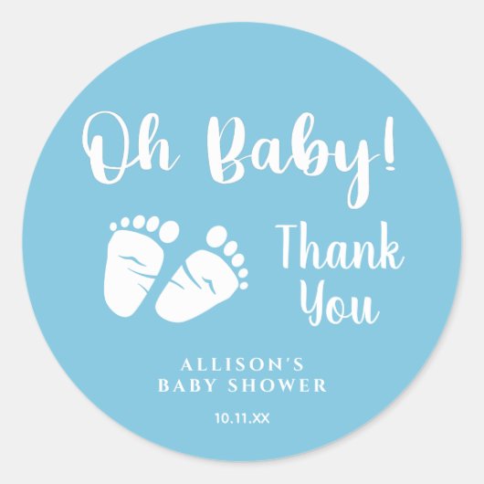 Baby Shower Oh Baby Feet Blue Danke Runder Aufkleber (Vorderseite)