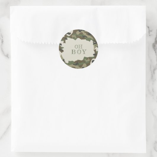 Baby Shower Oh Boy Camouflage Runder Aufkleber (Tasche)