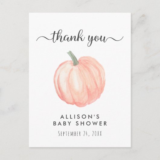 Baby Shower Orange Pumpkin Vielen Dank Postkarte (Vorderseite)