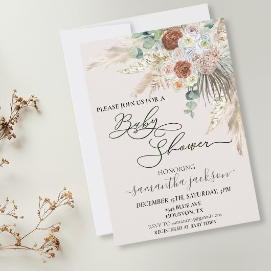 Baby Shower Pampas Grass Boho Watercolor Einladung