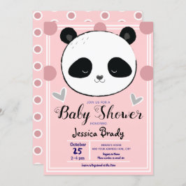 Baby Shower Panda Gesicht und Pink Polka Dots Einladung